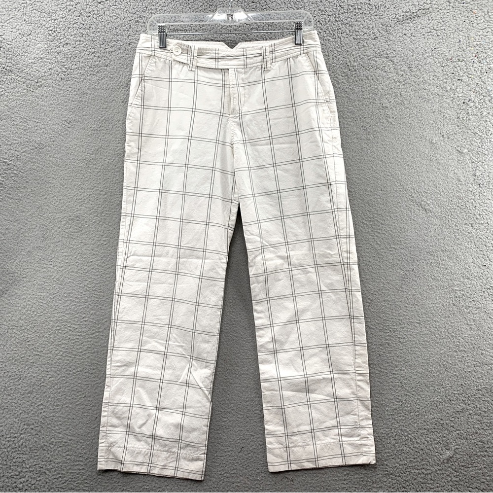 Vintage Free People Size 6 Wide Leg Pants Low Rise White Plaid Trousers Slacks